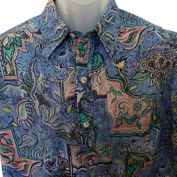 GO BAREFOOT Reverse Print Blue Hawaii Aloha Hawaiian Shirt Men L Large - Picture 2 of 6